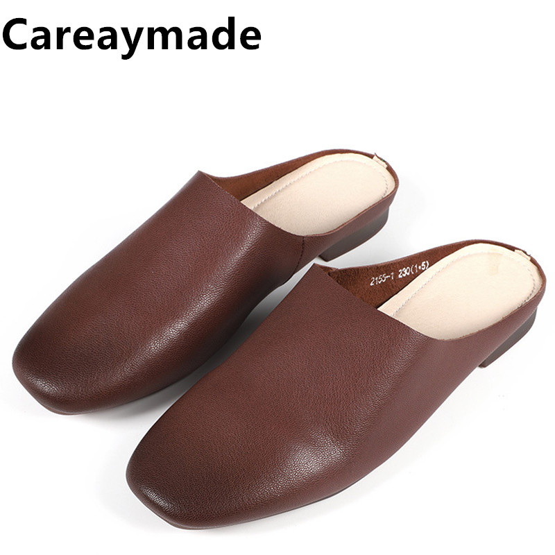 Summer Clothing Korea - Careaymade-ฤดูร้อน100% รองเท้าหนังแท้สตรีรองเท้าแตะแฟชั่นสีสบายๆรองเท้าขี้เกียจ,Handmade แบนรองเท้าแตะครึ่ง