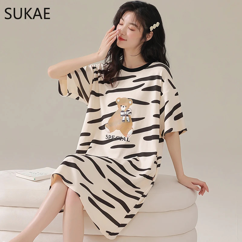 Summer Upf Clothing - ชุดเดรสสตรีสไตล์น่ารักฤดูร้อนชุดนอนผ้าไหมน้ำแข็งสำหรับใส่ในบ้านชุดเดรส Y2K คอกลมแขนสั้นขนาดใหญ่พิเศษ