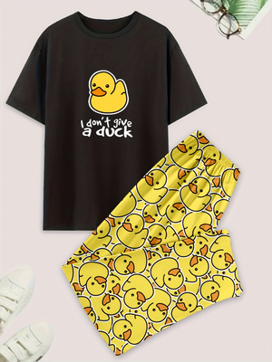 Summer Duck Clothing - ชุดนอนลำลองสำหรับผู้ชาย เสื้อยืดแขนสั้นลายเป็ด และกางเกงขายาว เสื้อผ้าฤดูร้อนที่สวมใส่สบาย