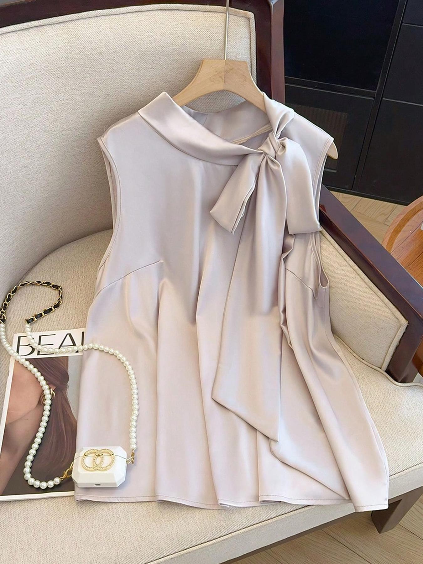 Summer Clothing For Plus Size Women - 【พลัสไซส์】เสื้อแขนกุดสีพื้นผูกด้านหน้า สวมใส่สบายๆ สำหรับใส่ในชีวิตประจำวัน เสื้อผ้าพลัสไซส์สำหรับผู้หญิงสำหรับฤดูร้อน