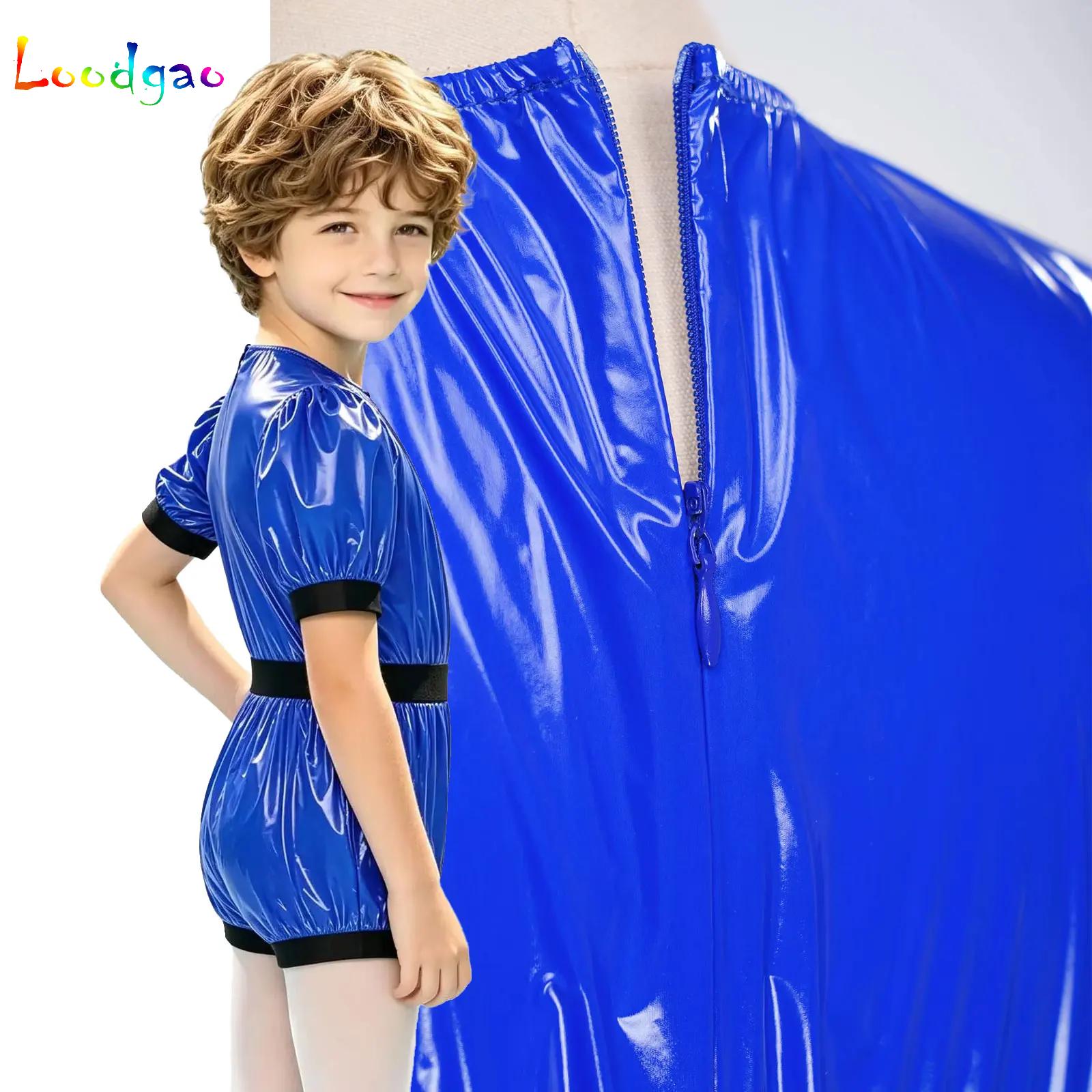 Summer Clothing Needs - ชุดบอดี้สูทกันน้ำสำหรับเด็ก ชุดจั๊มสูทป้องกันการรั่วซึม เสื้อผ้าสำหรับเด็กที่มีความต้องการพิเศษ แขนสั้น ซิป ชุดรอมเปอร์ผิวเงา
