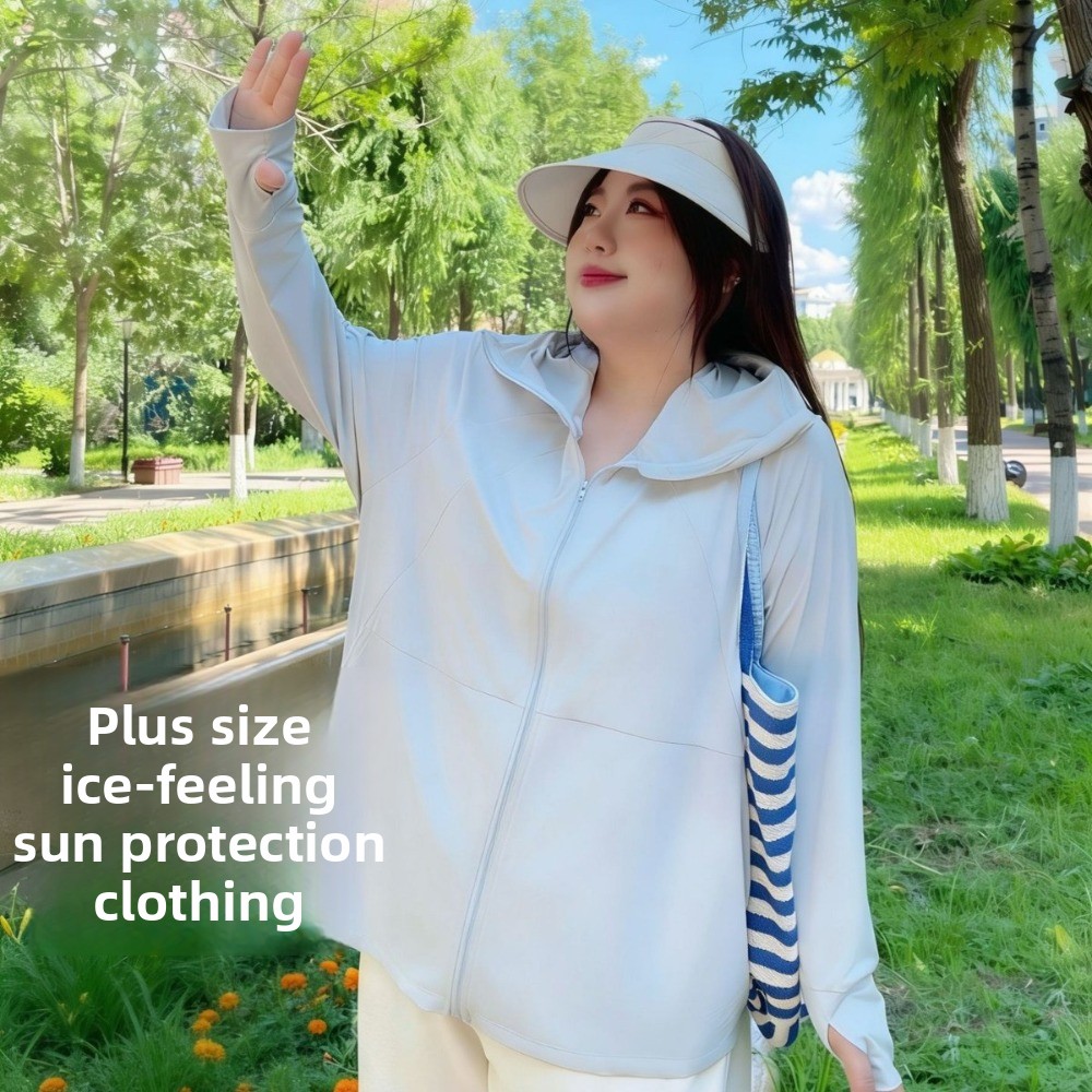 Summer Clothing For Plus Size Women - เสื้อผ้ากันแดดผ้าไหมน้ำแข็งไซส์ใหญ่สำหรับผู้หญิงในฤดูร้อน ทรงหลวม ป้องกันรังสียูวี น้ำหนักเบา และระบายอากาศได้ดี