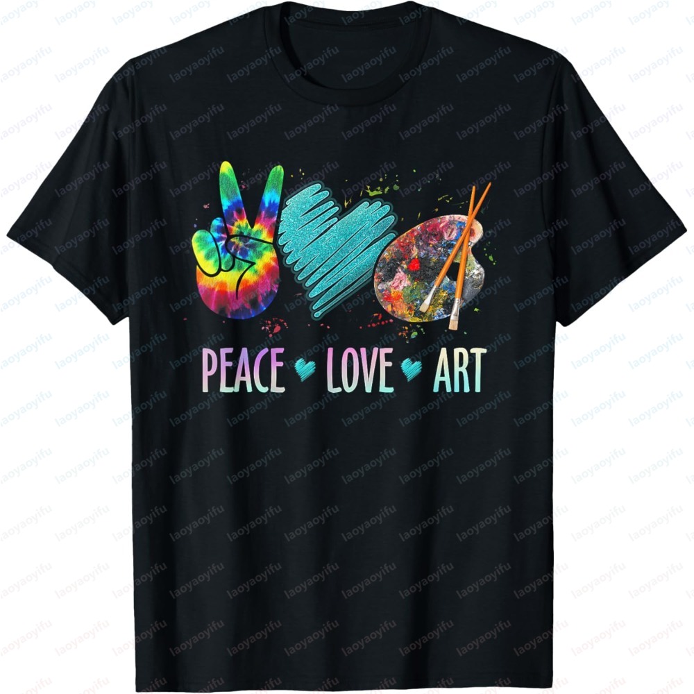 Summer Clothing Palette - เสื้อยืดแขนสั้นแฟชั่นฤดูร้อนสำหรับผู้ชาย ลายพิมพ์ภาพวาดศิลปะ Peace Love Art ใส่สบาย