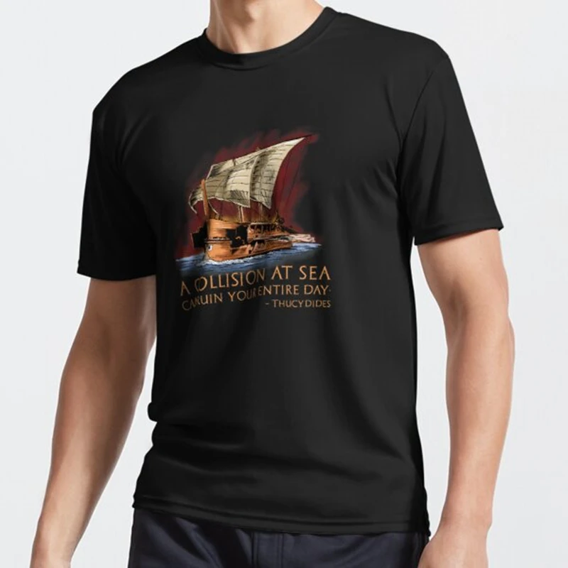 Summer Clothing For Greece - Thucydides กรีกโบราณ Trireme ประวัติศาสตร์กรีซผู้ชายเสื้อยืดสั้นสบายๆ 100% Cotton