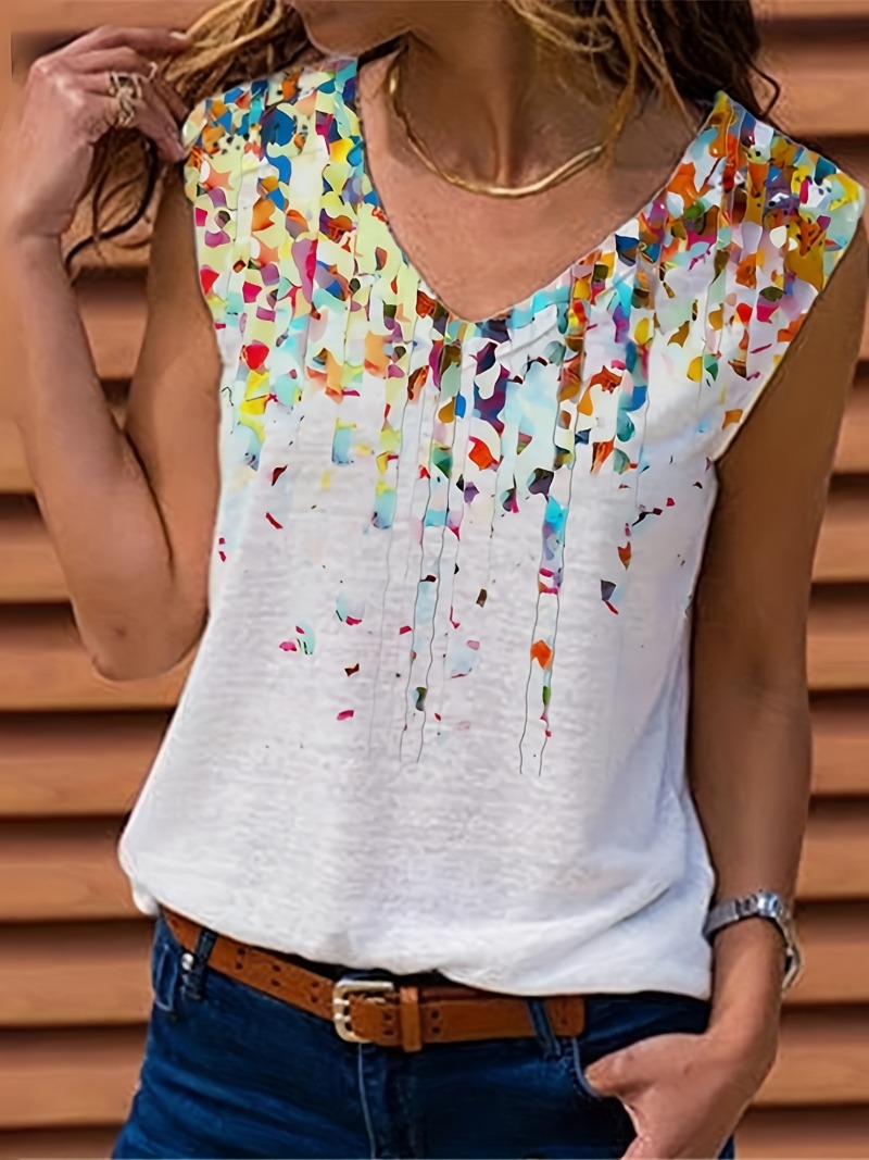 Summer Clothing For Plus Size Women - เสื้อแขนกุดคอวีพิมพ์ลายดอกไม้, เสื้อแฟชั่นของผู้หญิงคอวีทรงหลวมไซส์ใหญ่พิเศษ1XL-5XL เสื้อผ้าผู้หญิง