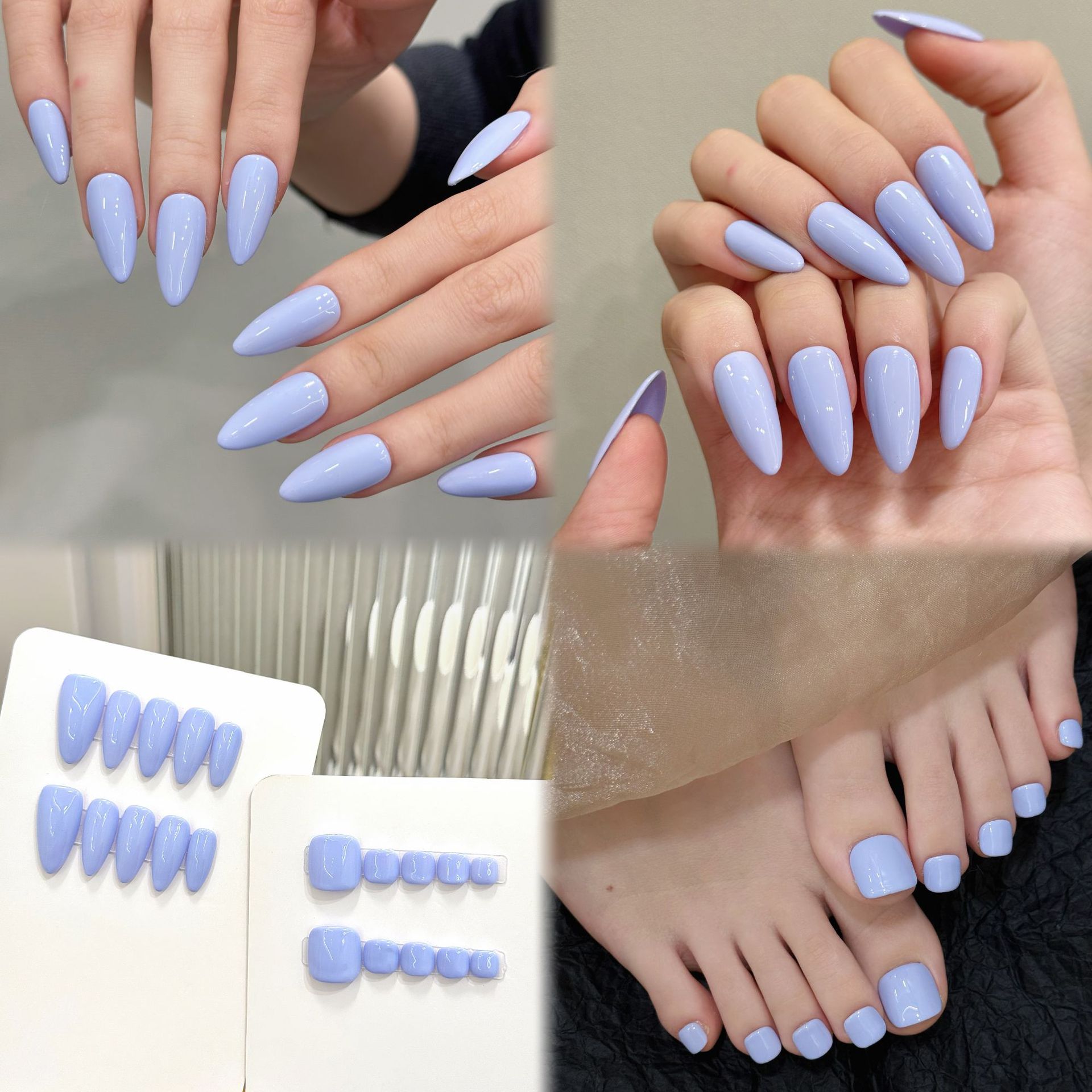 Summer Clothing Korea - 10pcs Handmade PURE สีกดบนเล็บฤดูร้อนสีม่วงสีปลอมเล็บเท้าสวมใส่เต็มรูปแบบเกาหลีปลอมเล็บแพทช์