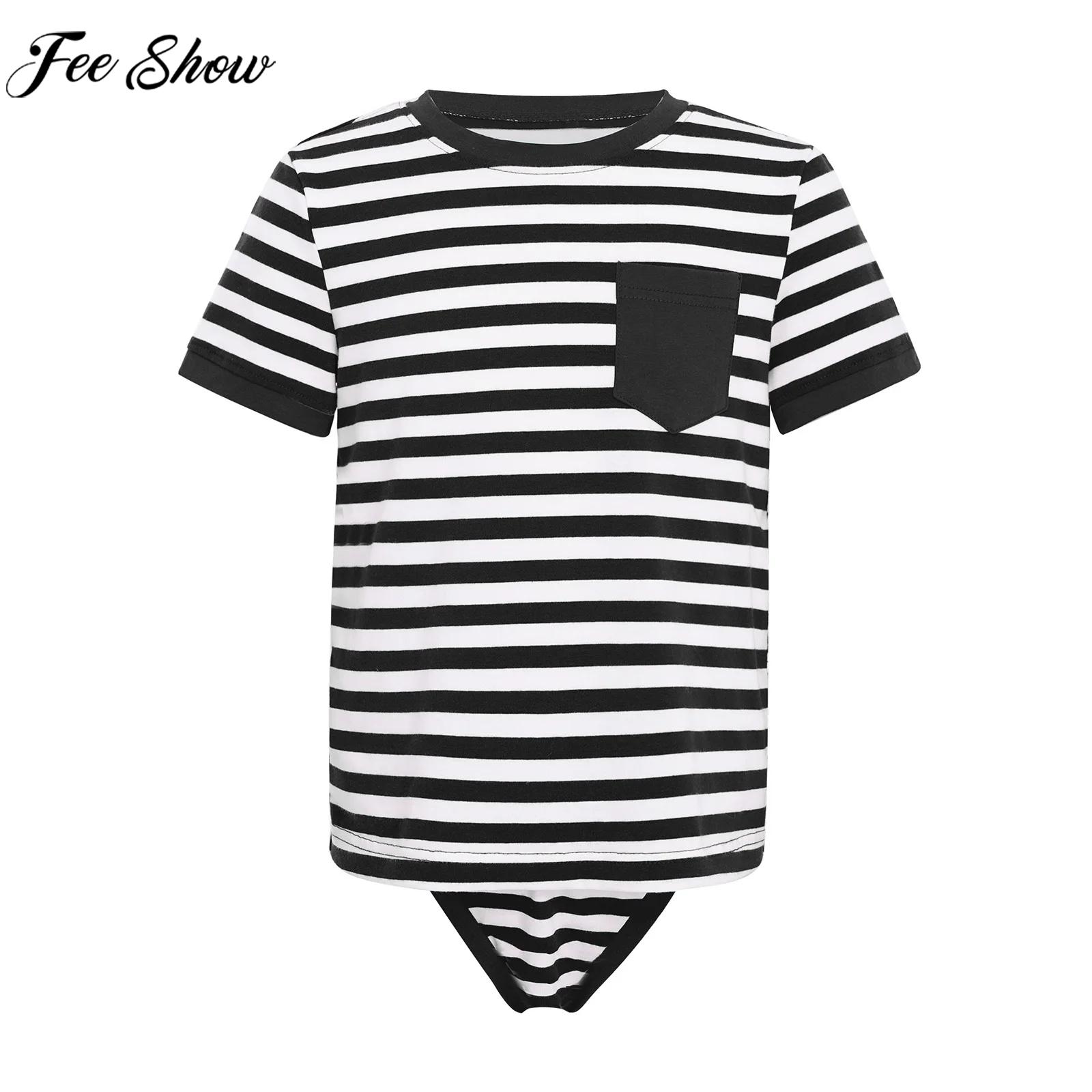 Summer Clothing Needs - เด็กชาย เด็กหญิง เสื้อผ้าสำหรับเด็กที่มีความต้องการพิเศษ ชุดบอดี้สูทป้องกันการถอดเสื้อ ชุดรอมเปอร์ลายทางแบบเสื้อยืด ชุดนอน