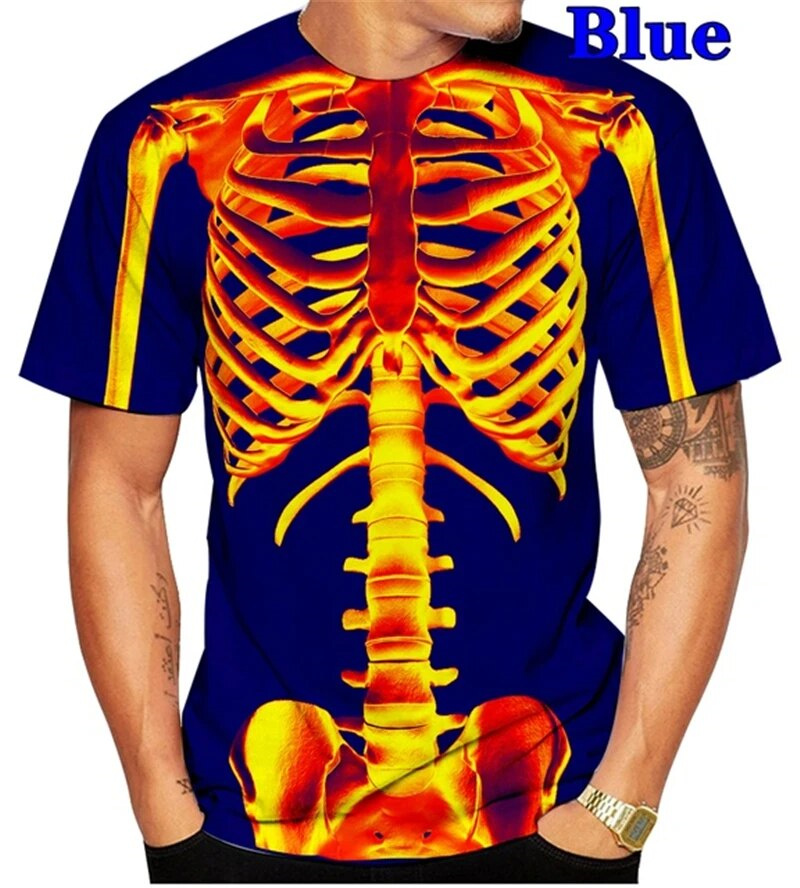 Summer Rays Clothing - เสื้อยืดลายหัวกะโหลกสยองขวัญสำหรับผู้ชายเสื้อผ้าพิมพ์ลาย3D เสื้อยืดอวัยวะร่างกายผู้ชายเสื้อยืดเสื้อคอสเพลย์ฮาโลวีน
