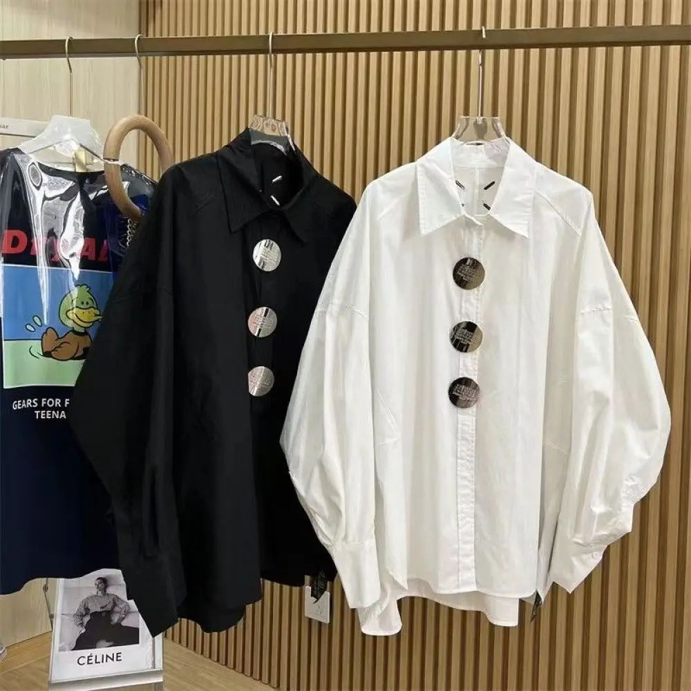 Summer Clothing For Plus Size Women - เสื้อโปโลผู้หญิง L-4XL ขนาดใหญ่พิเศษ150กก. เสื้อเบลาส์แขนปีกค้างคาวปักกระดุม2024ใหม่เสื้อฤดูใบไม้ผลิ/ฤดูใบไม้ร่วงสำหรับผู้หญิง
