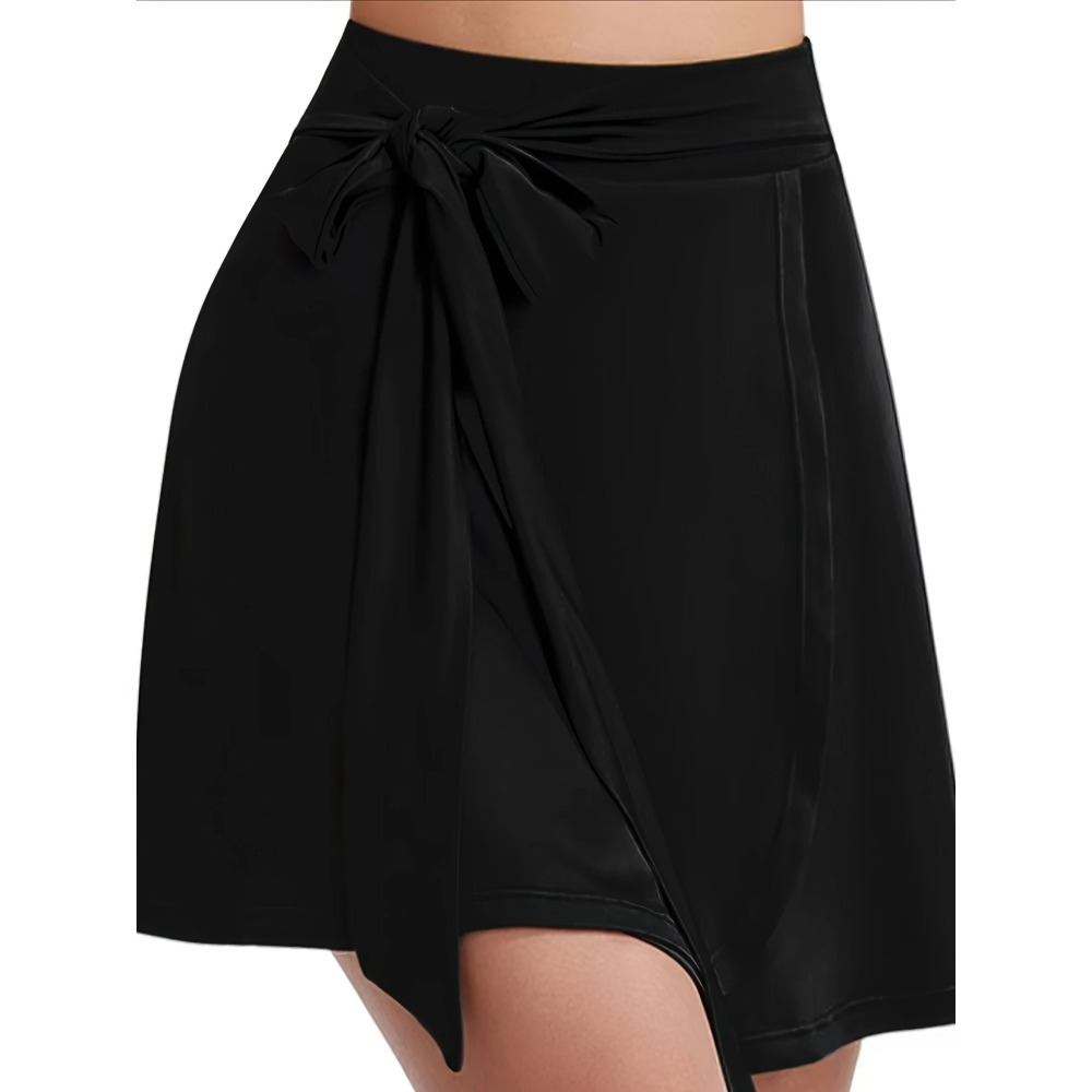 Summer Upf Clothing - Plus ขนาด 1XL-5XL ผู้หญิงกระโปรงเทนนิสเอวสูงพร้อมกระเป๋า Elegant กระโปรงสีดํา