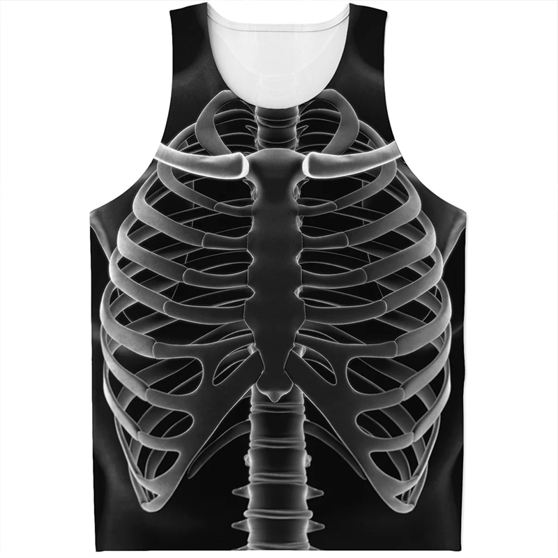 Summer Rays Clothing - 2024เสื้อกล้าม X-ray แขนกุดลายพิมพ์หัวกะโหลกสำหรับผู้ชายเสื้อแนวสตรีทฮิปฮอปฮาราจูกุเสื้อคอกลมแฟชั่นใหม่