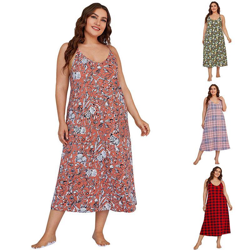 Summer Clothing For Plus Size Women - ชุดนอนไซส์ใหญ่สำหรับผู้หญิง น้ำหนัก 200 ปอนด์ สายเดี่ยวเซ็กซี่ ลายดอกไม้