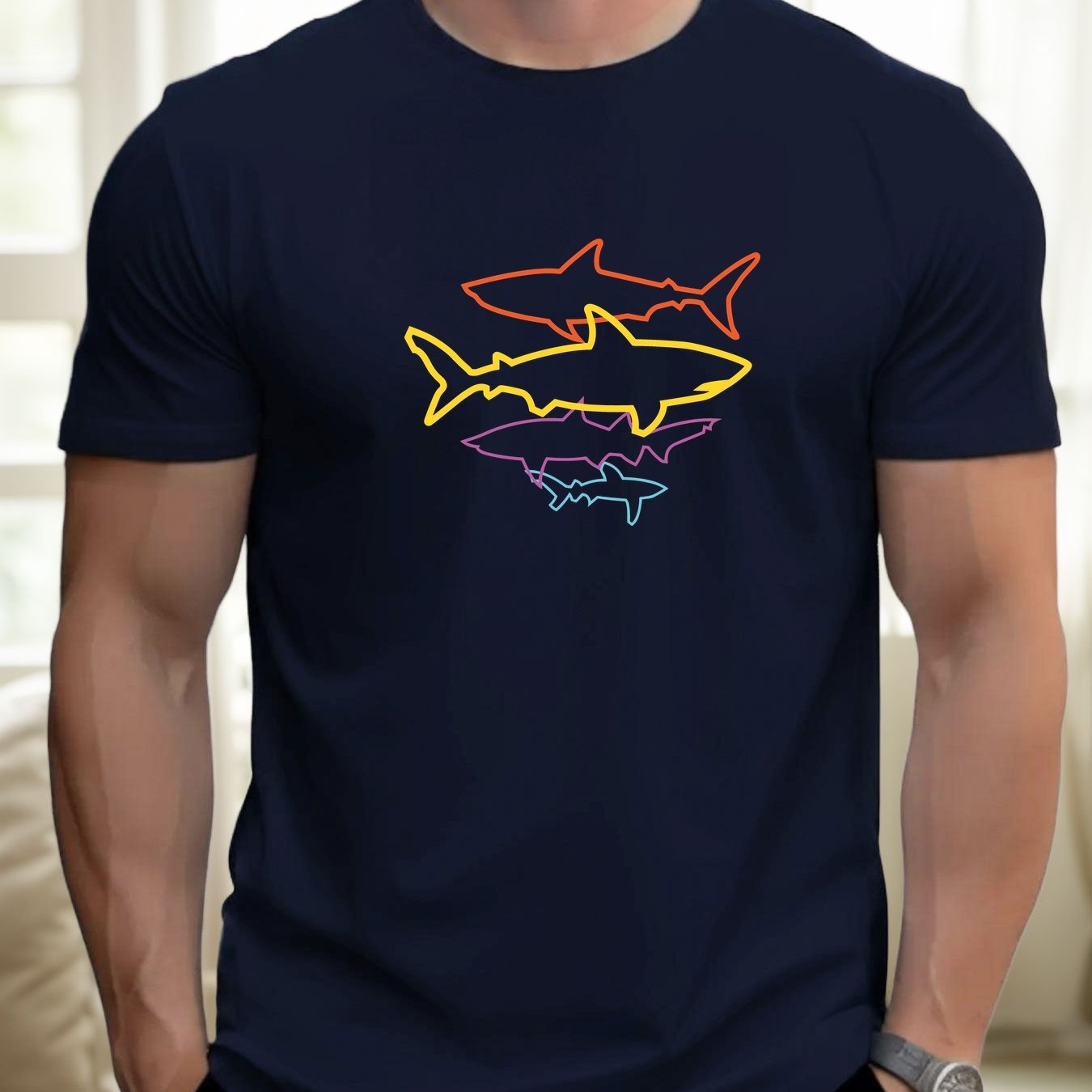 เสื้อยืดลายกราฟิกฉลามนีออนสำหร - Yellow Summer Clothing บทวิจารณ์และราคา