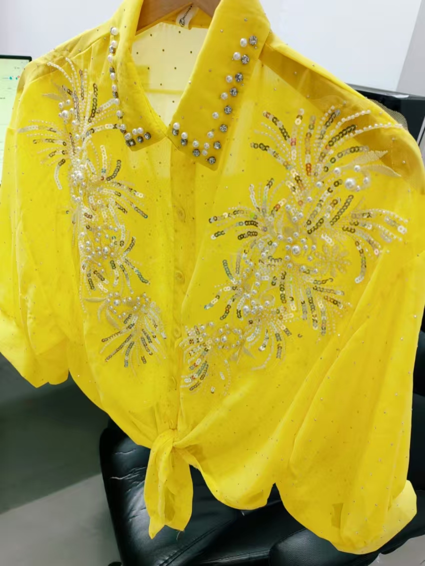 เสื้อชีฟองสีเหลืองประดับเลื่อม - Yellow Summer Clothing บทวิจารณ์และราคา