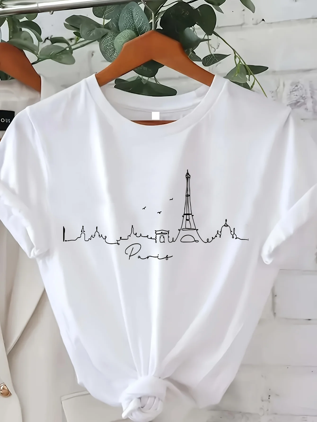 เสื้อยืดพิมพ์ลายปารีสแขนสั้นคอ - Summer Clothing In Paris บทวิจารณ์และราคา