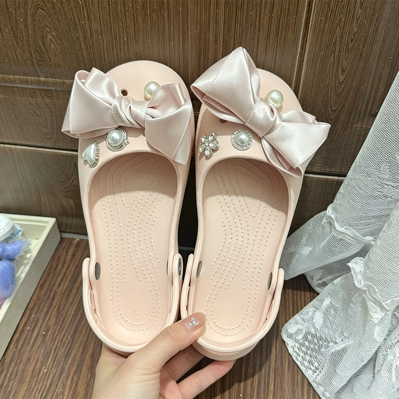 รองเท้าบัลเล่ต์สีชมพูประดับโบว - Summer Clothing Korea บทวิจารณ์และราคา