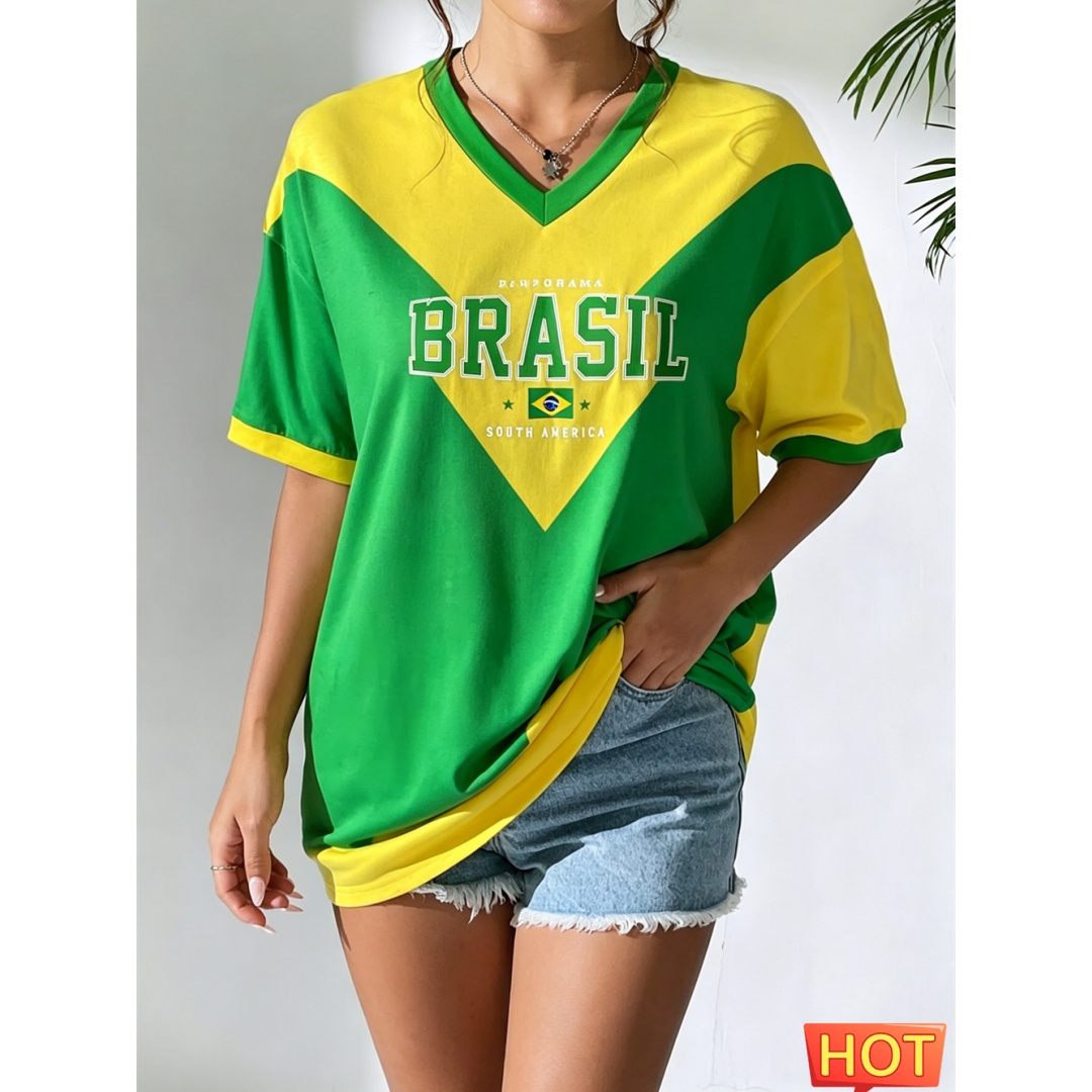 เสื้อยืดคอวีสำหรับผู้หญิงฤดูร้ - Yellow Summer Clothing บทวิจารณ์และราคา