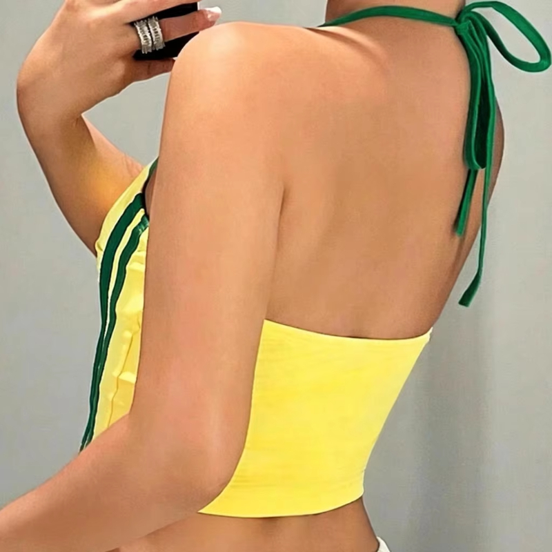 เสื้อกล้ามพิมพ์ลายอเมริกันสไปซ - Yellow Summer Clothing บทวิจารณ์และราคา