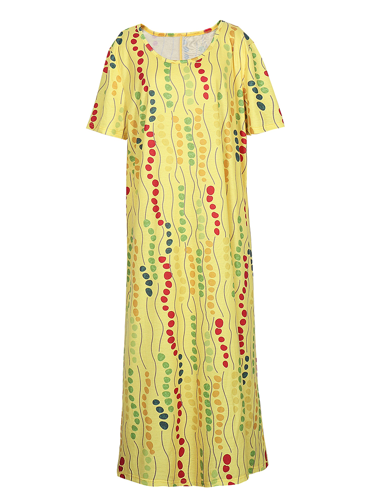เดรสยาวพิมพ์ลายสีเหลืองขนาดพลั - Summer Upf Clothing บทวิจารณ์และราคา