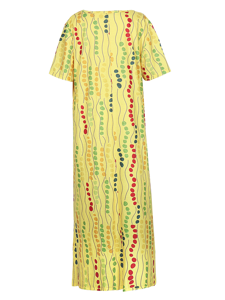 เดรสยาวพิมพ์ลายสีเหลืองขนาดพลั - Summer Upf Clothing บทวิจารณ์และราคา